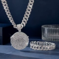 Silver round plate pendant + 8inch bracelet + 20inch necklace