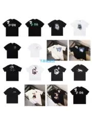 New Dior Full-Print Short-Sleeve T-Shirt Trendy Ins-Style Versatile T-Shirt for Men and Women Couple's Clothing