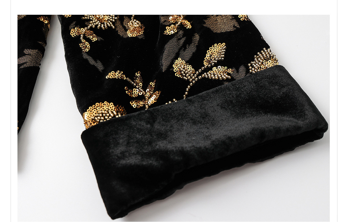 Áo cardigan nữ cổ chữ V dài tay thêu hoa đính cườm chất lụa tơ tằm cao cấp — Obsidian Black (Giao hàng trong 7 ngày)