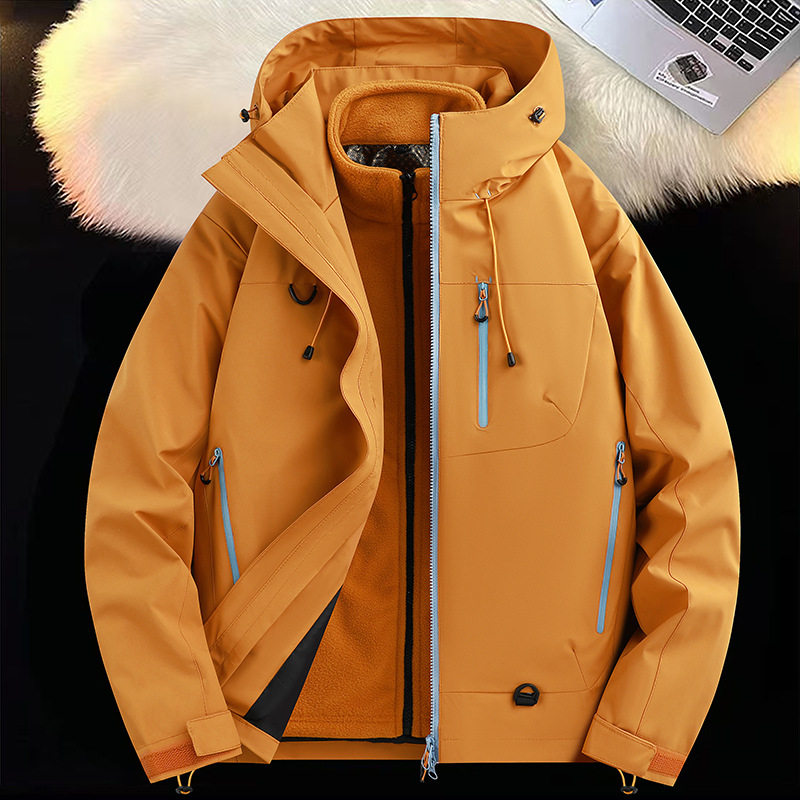 New Outdoor Three-In-One 0.05kg Piece Detachable Jacket for Couples, Windproof and Waterproof Casual Fashion Jacket