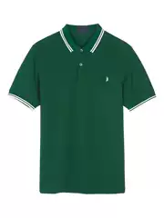 Men's British Style Wheat Ear Polo Shirt Casual Turn-Down Collar Cotton Embroidered Color Block Base Shirt Half Sleeve