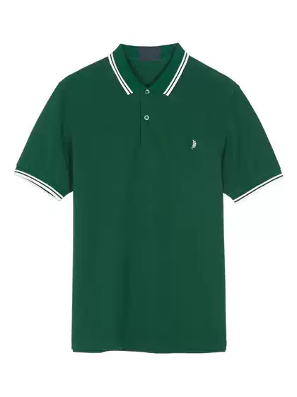 Men's British Style Wheat Ear Polo Shirt Casual Turn-Down Collar Cotton Embroidered Color Block Base Shirt Half Sleeve