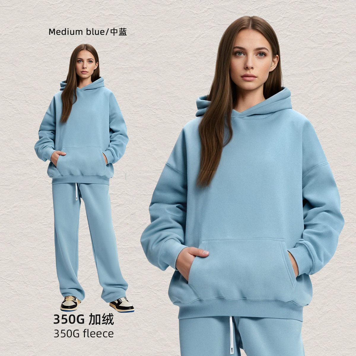 彩象岛男装丨秋冬卫衣男士连帽衫宽松加绒美式潮牌350g连帽卫衣男