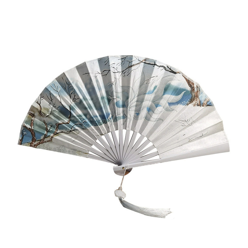 8 inch new double-sided students dance fan antique silk cloth disco plastic fan folding fan female manufacturers wholesale