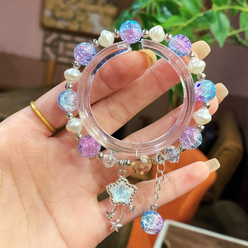 Forest Style Sweet Meteor Glass Bracelet Female Best Friend Sky Blue White Style Versatile Bracelet Niche Crystal Beads Wholesale