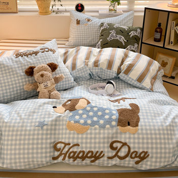 Pure Cotton Towel Embroider 100 Pure Cotton Four-Piece Set Spring and Summer New Cartoon Embroider Bed Sheets Quilt Cover Bed Bed Sheets Bedding