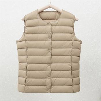 Autumn and Winter New Lightweight down Jacket Women's Collarless down Liner Vest V Neck Warm Jacket Large Size Waistcoat Vest