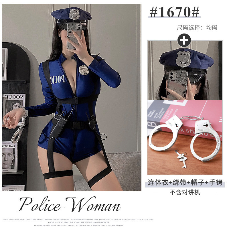 情趣内衣夜店女机车警察双头拉链免脱开裆cospaly角色扮演制服女