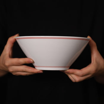 Chinese traditional bucket noodle bowl simple commercial logo Jingdezhen ceramic anti-scald thickened red line speaker Bowl