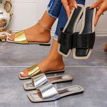 Flat Flip-Flops 2025 Summer New Style European and American Foreign Trade Large Size Stone Pattern Beach Slippers for Women in Stock Wholesale