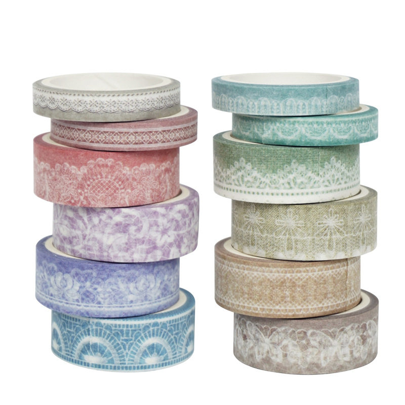 Cross-Border Stickers Morandi Color Series Lace Colorful Tape Foreign Trade Supply DIY Decoration Journal Tape