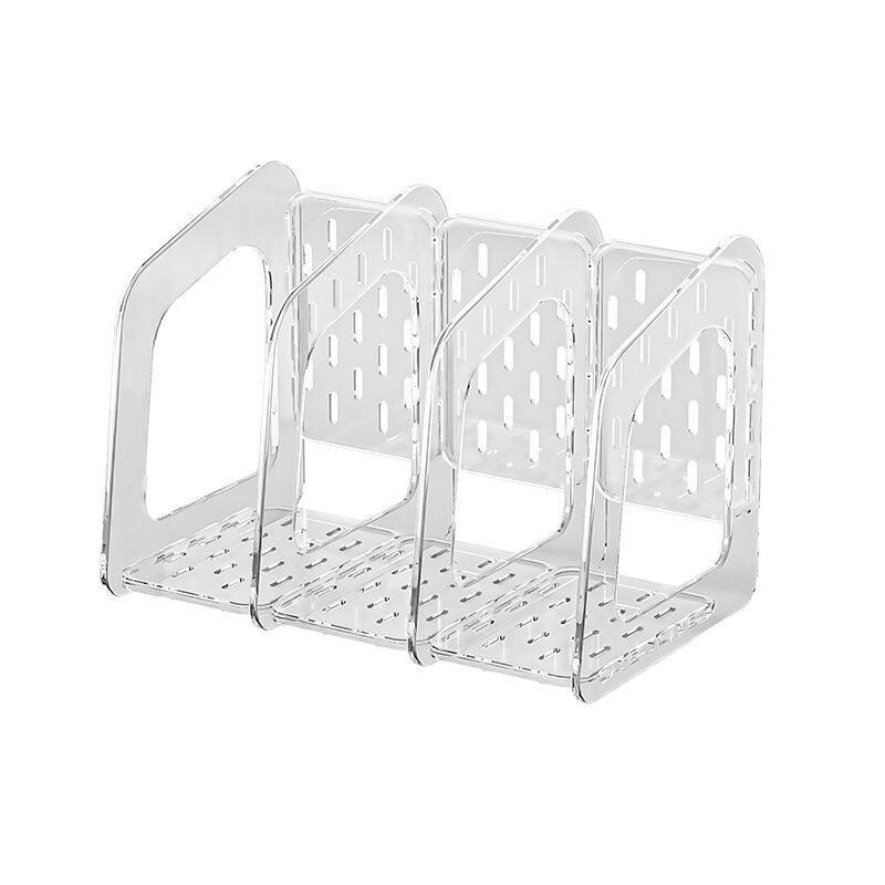 Acrylic Transparent Book Stand, Desktop Bookshelf, Partition for Organizing Books, Creative Design with Three Compartments