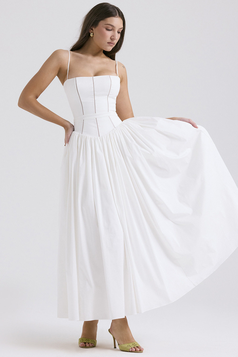 Elegant Floral Print A Line Maxi Dress Slim Fit Sleeveless Soft Fabric Perfect for Summer Events Wholesale Available