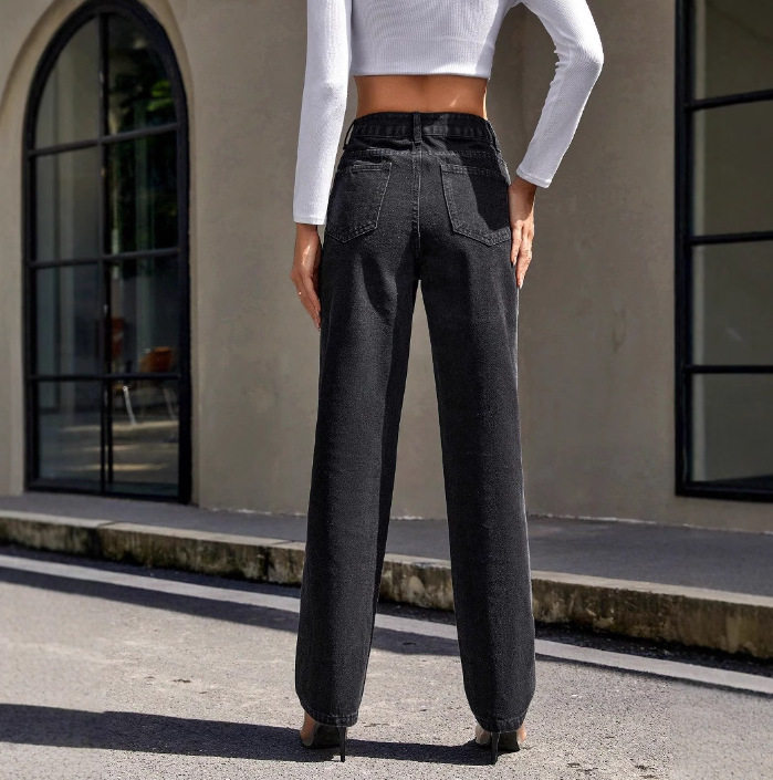 High Waisted Slim Fit Straight Leg Jeans Womens Autumn Winter Collection Casual Wear Ready to Ship