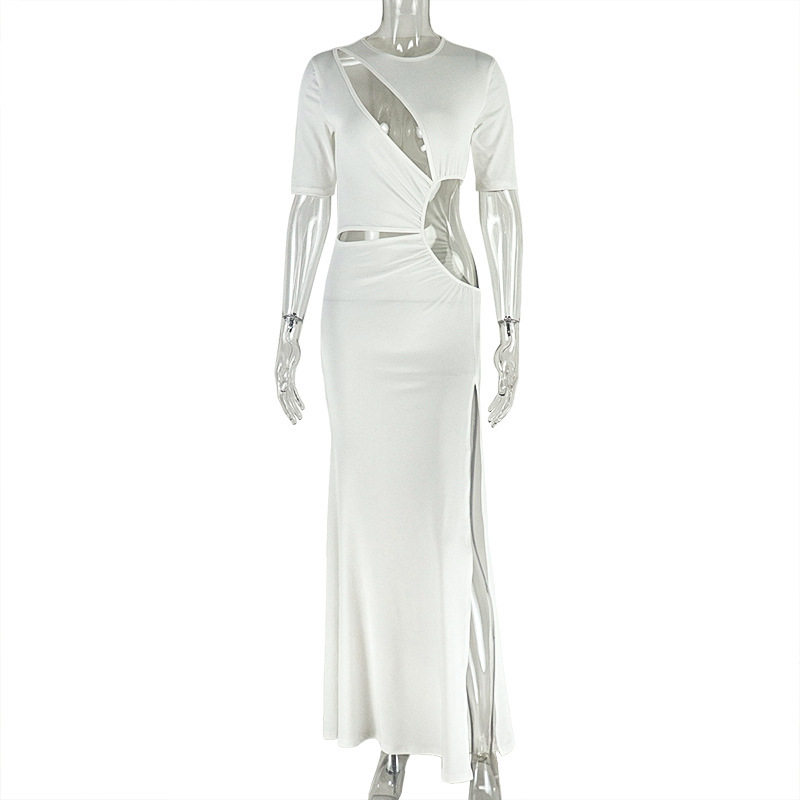 Fashionable Womens Dress Hollow Out Asymmetrical Hem Ruched Design Elegant Evening Wear Wholesale Available