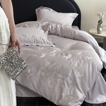 100S High Count Cotton Brushed Four-Piece Set Embroidered Flower Girl Three-Piece Set Girl's Home Pure Cotton Bed Sheetss and Fitted Bed Sheetss