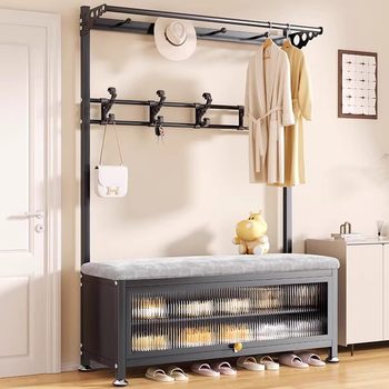 Coat Rack Floor-Standing Foyer Bedroom Door Shoe Changing Stool Simple Modern Shoe Rack Clothes Hanger Integrated Simple Clothes Drying Rack