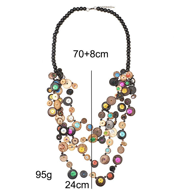 Bohemian Ethnic Necklace Women's Black Wooden Bead Chain Vintage Distinctive Long Necklace Handmade Jewelry Collar
