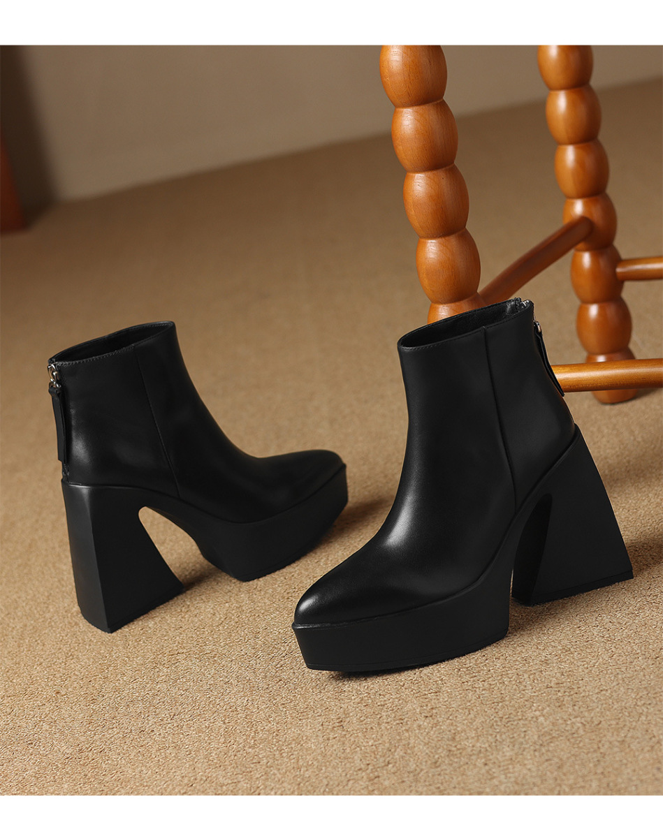 Boot Martin nữ gót siêu cao 12cm đế dày phong cách thời trang — Mặt da lót nhung, Mặt da một lớp lót trong, Mặt nhung lót nhung, Mặt nhung một lớp lót trong