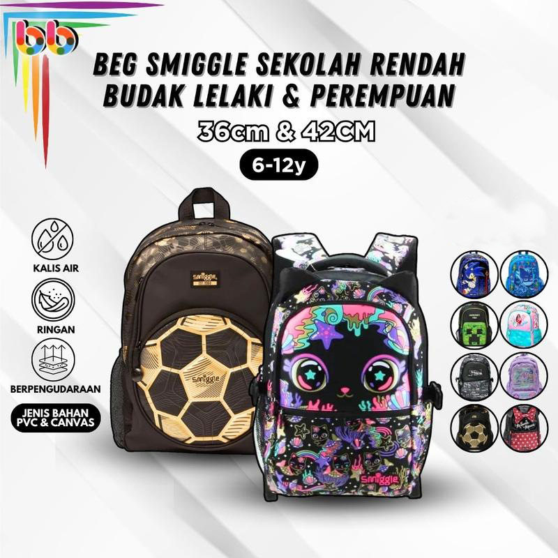 กระเป๋านักเรียนลายการ์ตูนขนาดใหญ่ แบรนด์ออสเตรเลีย Smiggle สำหรับนักเรียนประถม ใช้งานกลางแจ้ง ระบายอากาศได้ดี กันน้ำ ดูดี มีสไตล์ กระเป๋านักเรียนสำหรับเด็ก