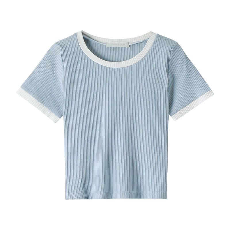 Slim Fit Short Sleeve T Shirt for Women Round Neck Color Block Design Casual Summer Wear