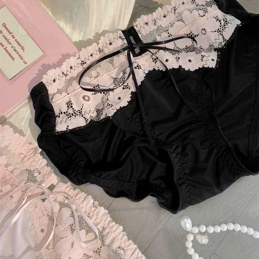 Pure Rose ~ New French Sexy Lace Panties Pure Desire Bow Breathable Cotton Crotch Women's Briefs