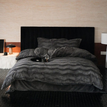 Men's Autumn and Winter Class a High Weight Rex Rabbit Velvet Four-Piece Set Warm Anti-Static Milk Velvet Quilt Cover Bedding