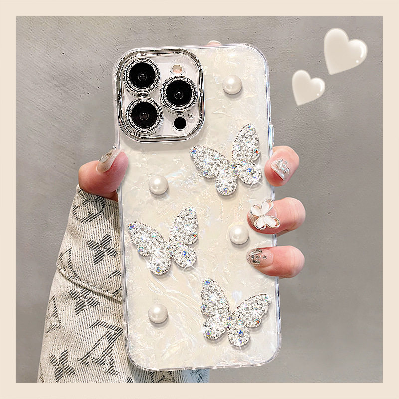 Pearl Butterfly Bracelet for Apple 16promax Mobile Phone Case 15 Light Luxury 14 High Sense 13 Girls 12 Stereo