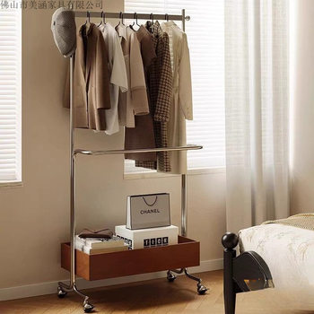 Stainless Steel Floor-Standing Bedroom Coat Rack, Mobile Coat Rack, Home Art Storage, Simple