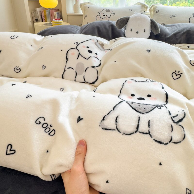 Category a Maternal and Infant Grade Milk Velvet Four-Piece Set Thickeneded and Warm Winter Fleece-Lined Bed Sheetss and Quilt Cover Student Three-Piece Set