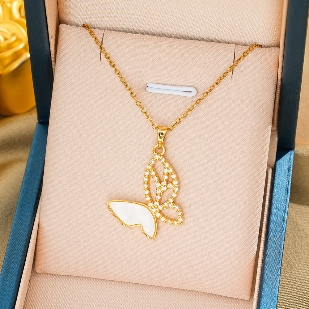 180 バタフライ ネックレス - ゴールドとホワイト