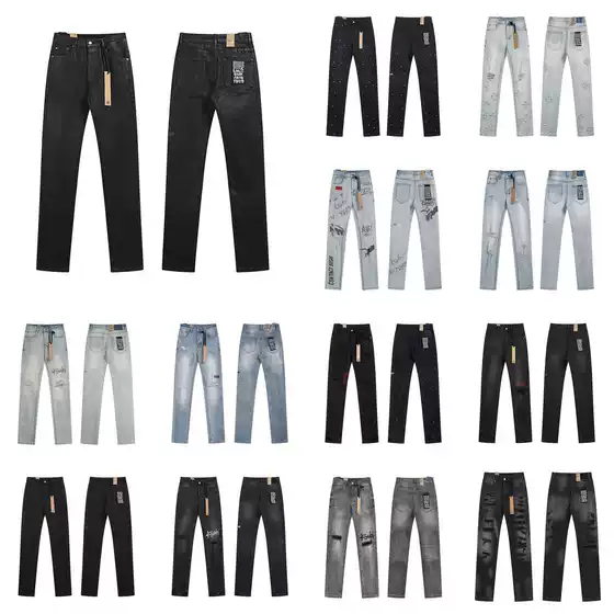 Ksubi Trendy Brand New Am Splash-Ink Print High Street Retro Ripped Casual Slim-Fit Jeans for Both Men and Women