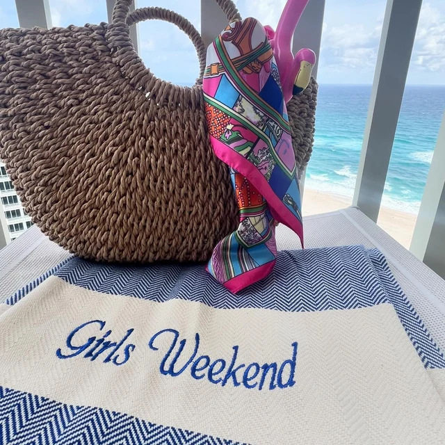 Etsy Hot Sale Embroidered Logo Turkish Beach Blanket Cotton and Linen Blanket Towel Blanket Turkish Blanket