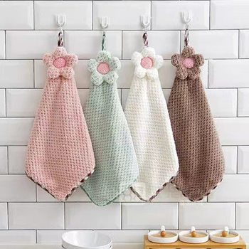 Household Sunflower Pineapple Pattern Towel Hanging Thickened Water Absorbent Kitchen Dish Cloth Oil-free Wipe Handkerchief