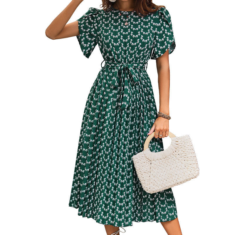 Floral Print Summer Dress with Belt Casual Trendy Comfortable Perfect for Vacation or Daily Wear Wholesale Available