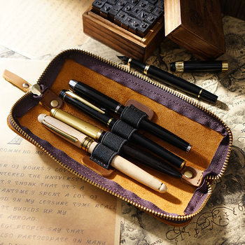 Cross-Border Simple Cowhide Zipper Pencil Case Men's Pen Protective Cover Mini Compact Portable Stationery Bag Female Student Storage