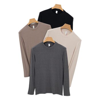 High-end Wool Acetic Acid Mulberry Silk Thermal Underwear Men's Round Neck Autumn and Winter Solid Color Acrylic Outer Wear Base Shirt for Men