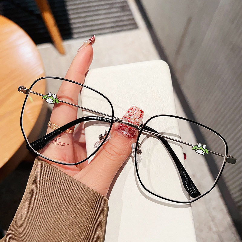 New large metal glasses polygonal glasses frame anti-blue light glasses adorable glasses frame can be equipped with near-sight glasses