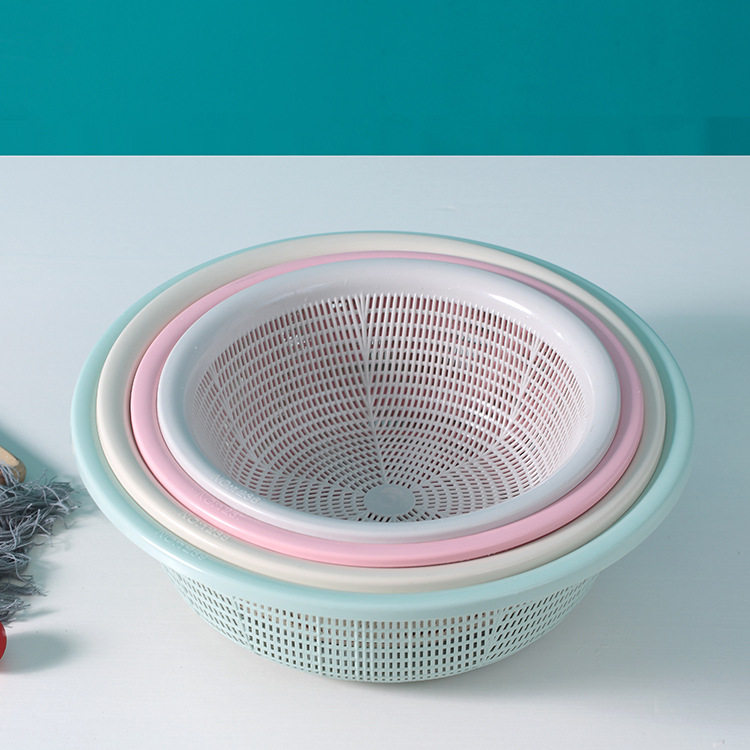 Household Kitchen Plastic Vegetable Basket for Storing Vegetables and Fruits, Round Draining Basket, Vegetable Washing Basin, Eco-Friendly Draining Tool