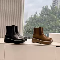 Guan goods pure original ~ Chelsea thick sole heightening chimney boots elastic leather stitching waterproof platform tube Martin boots women