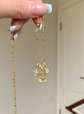 可拆卸复古重工跑环十字架金锁吊坠项链轻奢级感小众锁骨链颈链