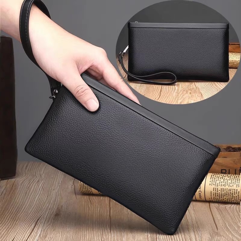 Men's Handbag Large Capacity Soft Leather Clutch Bag Casual Clutch Bag Envelope Clip Bag Men's Wallet Coin Bag