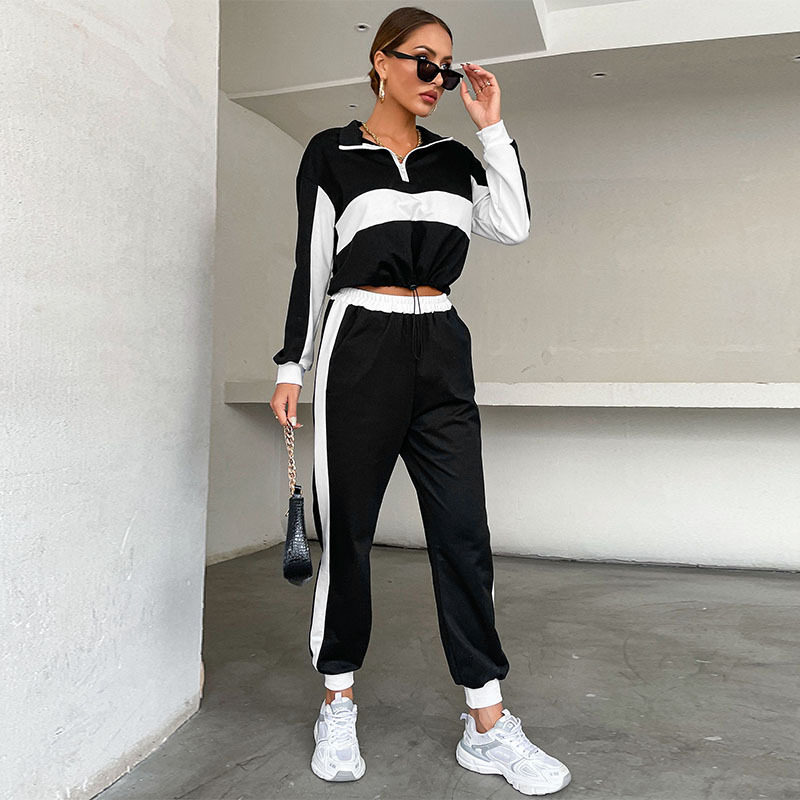 Color Block Stand Collar Sweatshirt Set Casual Style Comfortable Fabric Suitable for Daily Wear Wholesale Available