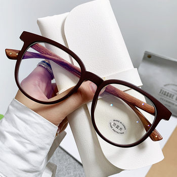 2025 Anti-Blue Light Glasses Tr Frame New Retro Wood Grain Leg Glasses Frame Myopia Glasses Flat Mirror 30135