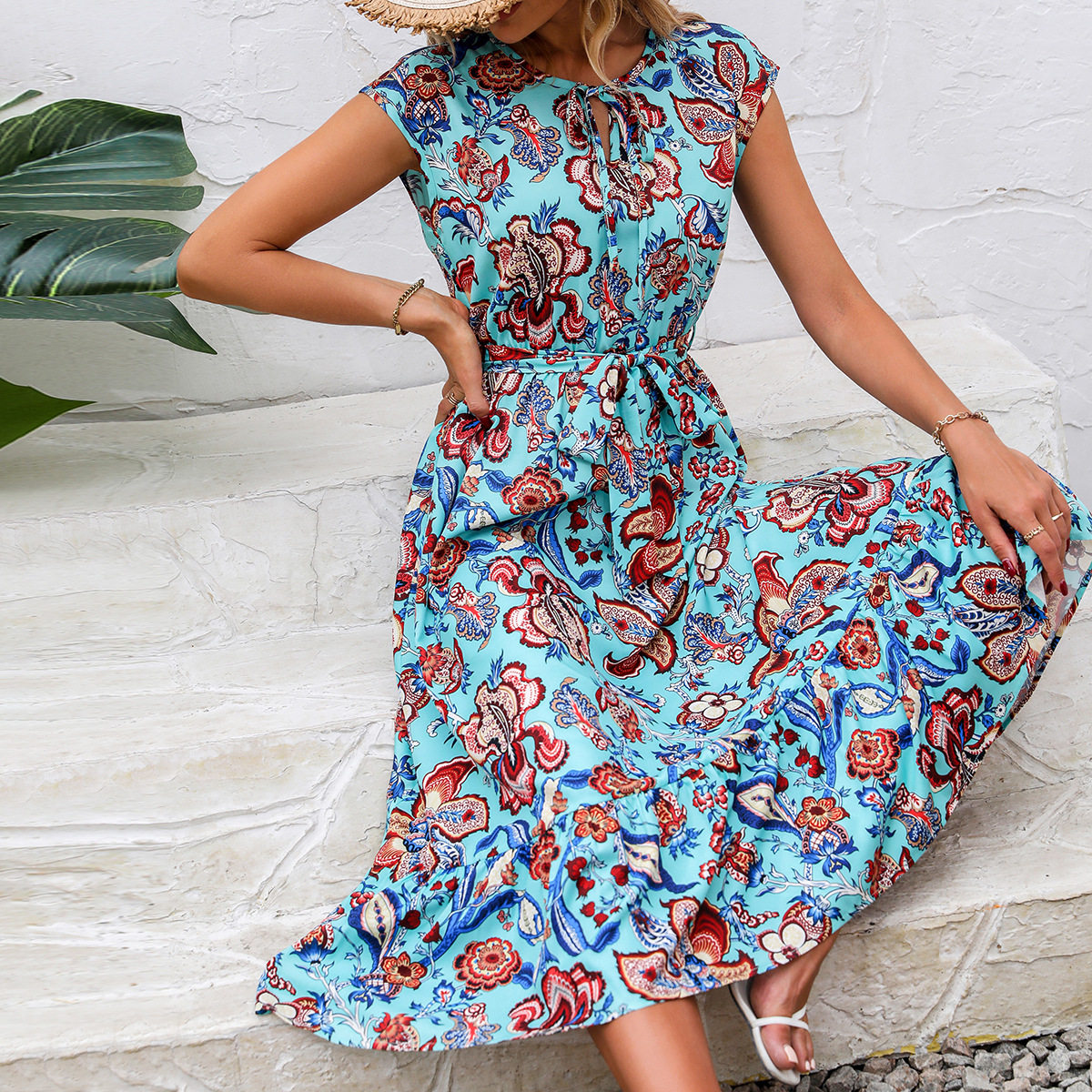 Floral Print Vacation Dress Sweet and Elegant Design Ideal for Summer Occasions Wholesale Available