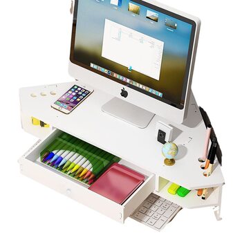 Desktop Computer Elevated Stand, Desktop Storage Box, Corner Triangular Office Desk Monitor Shelf, Movable