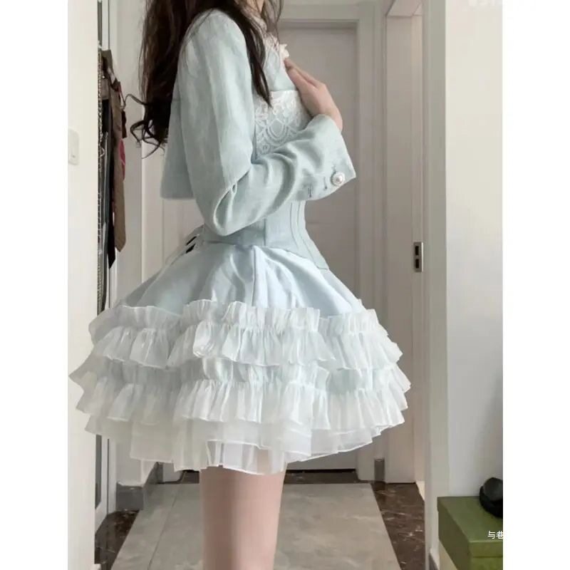 Princess Dress Suit Autumn and Winter New Style Short Jacket + High Waist Bow Tutu Skirt Two-Piece Set