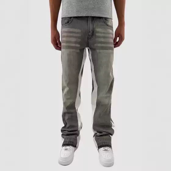 Cross-Border American Retro Patchwork Jeans for Men, New Trendy Brand Casual Washed Loose Hip-Hop Flared Pants, Independent Brand