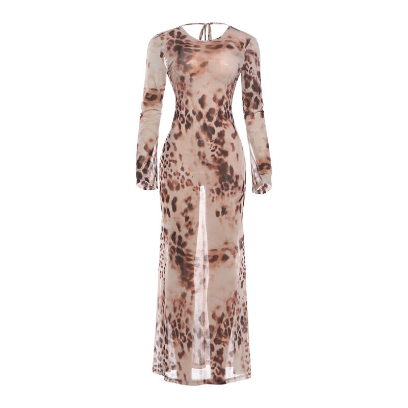 Summer Womens Dress Fashionable Long Sleeve Round Neck Sexy Tie Back Bodycon Style Perfect for Parties and Events