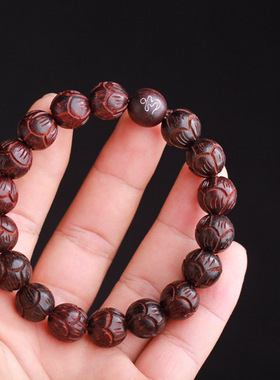 金星小叶紫檀血檀莲花佛珠手串